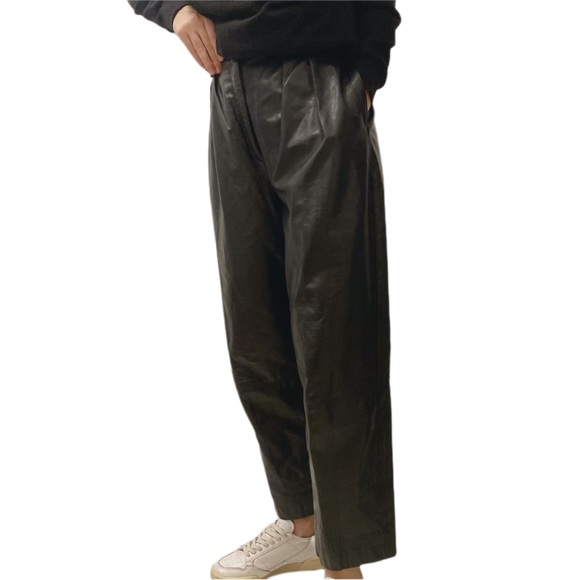 SOLD - VINTAGE BLACK LEATHER PLEATED TAPERED STRAIGHT PANTS - Picture 1 of 11